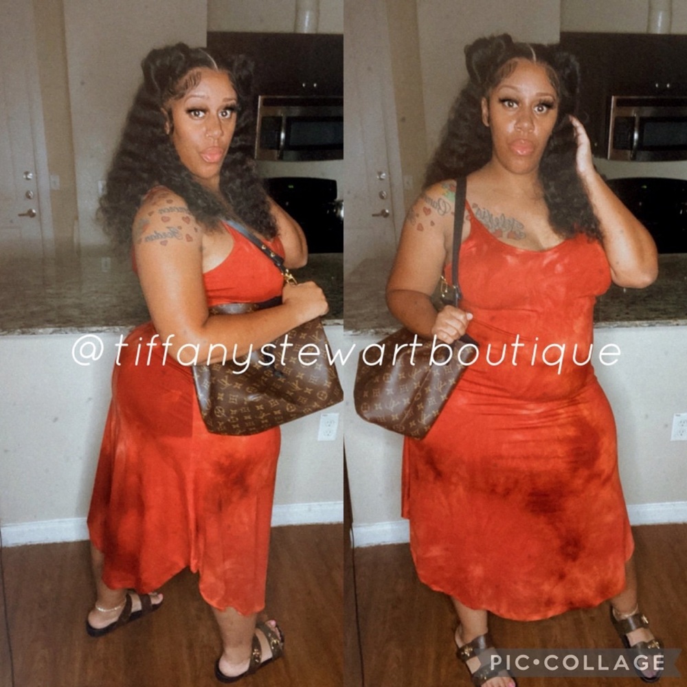 Red wash print dress